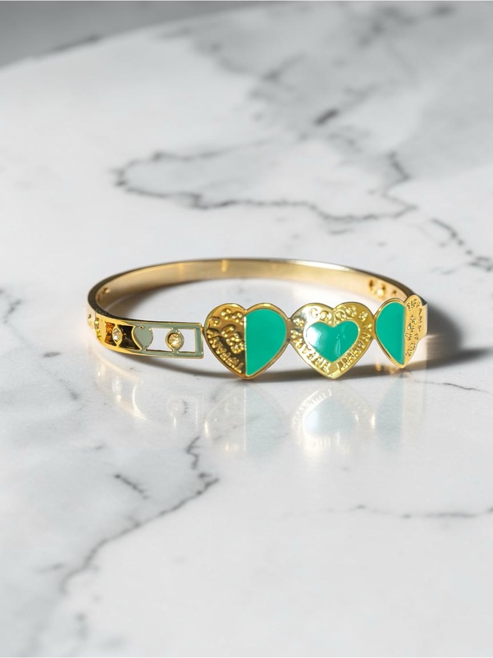 Gold Plated Bangle Bracelet with Turquoise Heart Accents